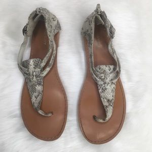 7 Gray Faux Snake Leather Thong Slingback Flat Sandal